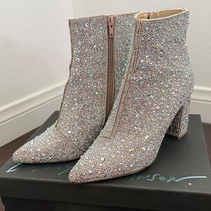 Betsey Johnson Silver Rhinestone Ankle Boots